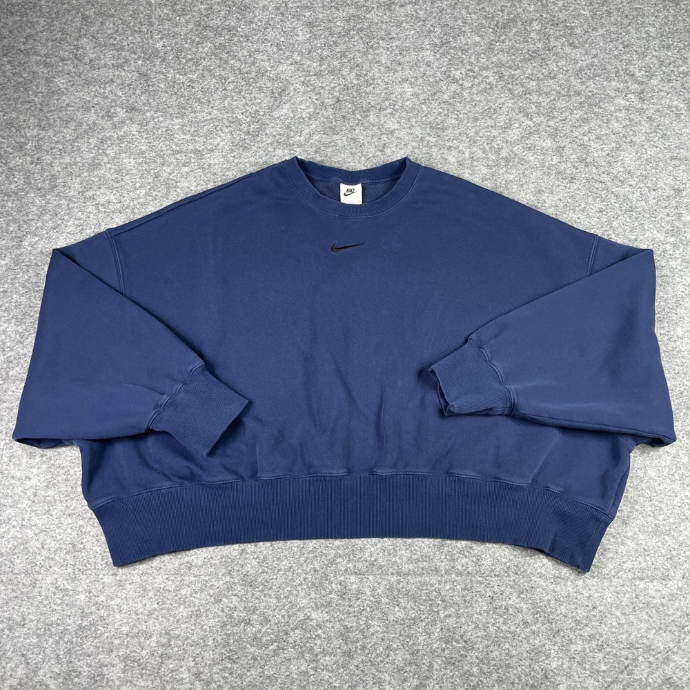 Nike Sweatshirt Womens XXL Navy Blue Phoenix Fleece Oversized Cropped DQ5761-410